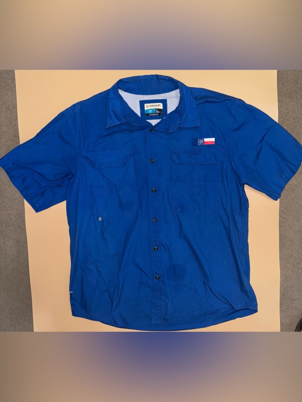 Magellan Fishing Shirt Mens Large Blue Fish Gear Button Up Short Sleeve Vented